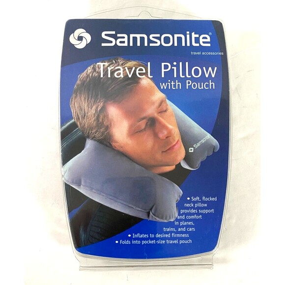 Samsonite Travel Pillow Pouch Blow Up Charcoal Grey Open Package Never Used Vtg - Picture 1 of 5